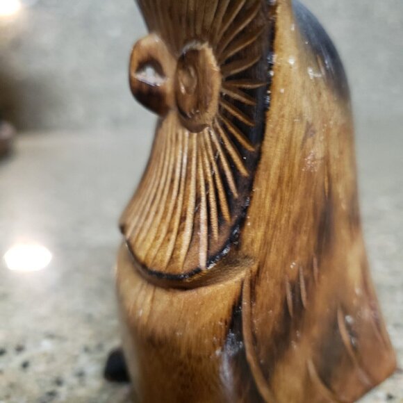 Hand Carved Wooden Folk Art Owl Figurine Boho Abstract 4" Tall Wood Mid Century - Picture 8 of 13